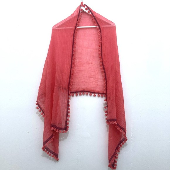 Eileen Fisher Accessories - Eileen Fisher Coral Pink Textured Wool Gauze Mini Tassel Versatile Scarf